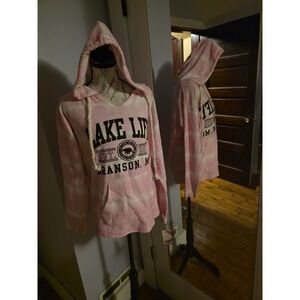 Southern Spirit Branson MO Lake Life Tie Dye Hoodie Pink White‎ Slub Knit Small